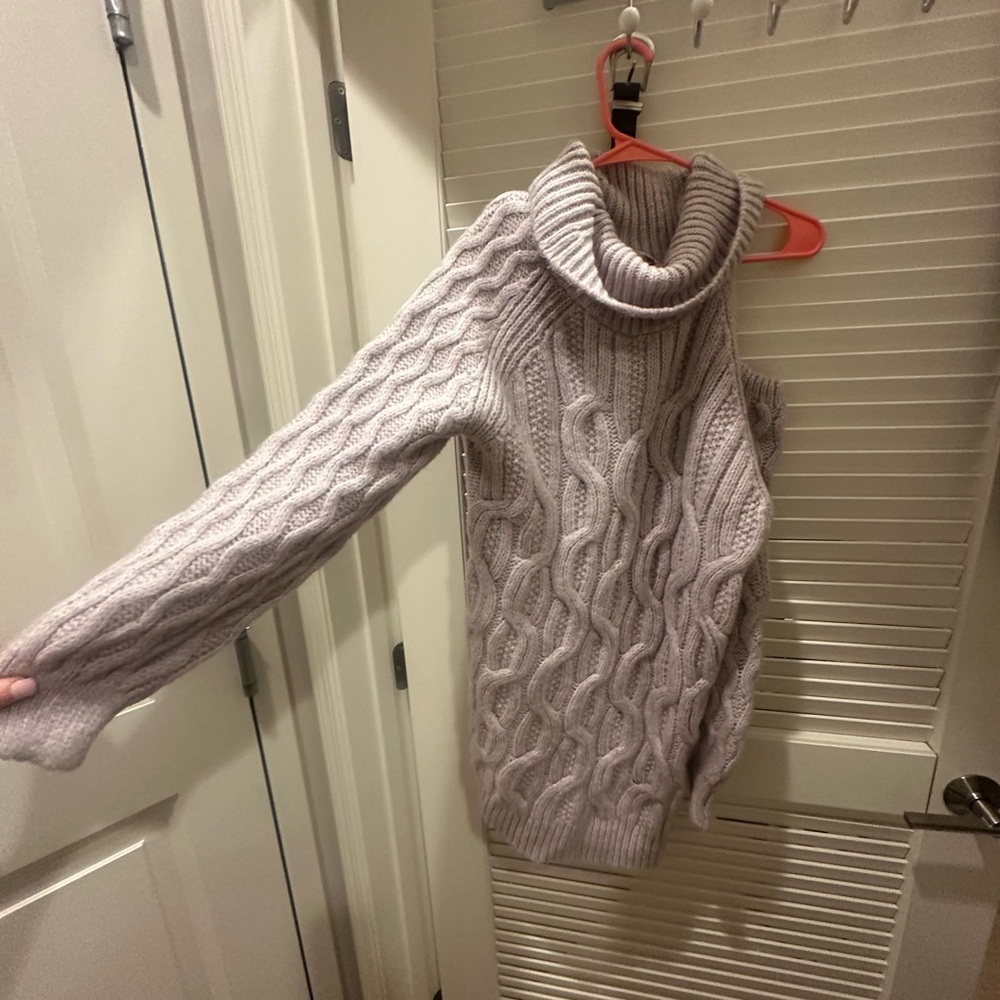 Cozy Cable Knit Turtleneck Sweater dress - Light Purple